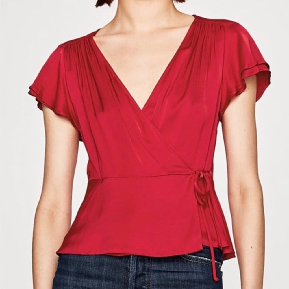 Red satin tie top!